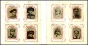 Gem tintype album (3"x3.75") of 48 children — c. 1882